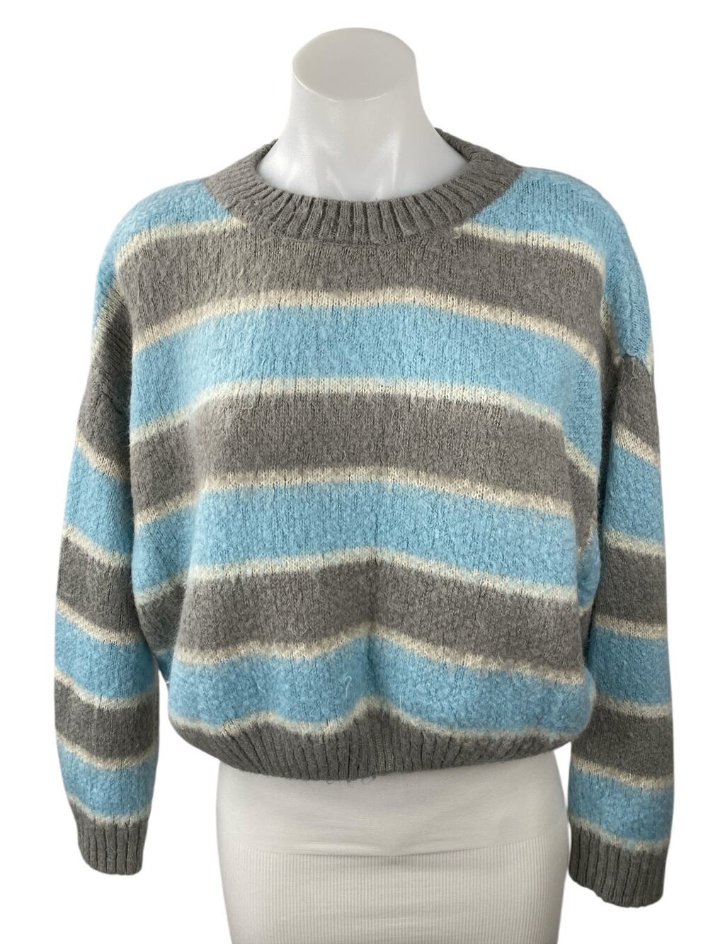 Little Lies Stripe Sia Gray Blue Wool Crew Neck Long Sleeve Sweater Top Size S/M